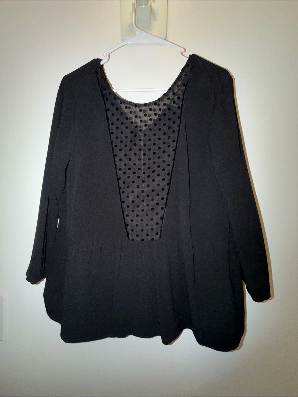 Sezane Black Polka Dot Panel 3/4 Quarter Sleeve Women's Top